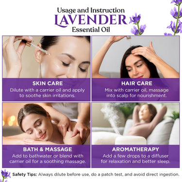 Rey Naturals Lavender Essential Oil For Skin, Hair Growth & Aromatherapy For Men & Women | Lavender Oil For Diffuser & Sleep | Pure Essential Oil For Hair fall Control - 15ml